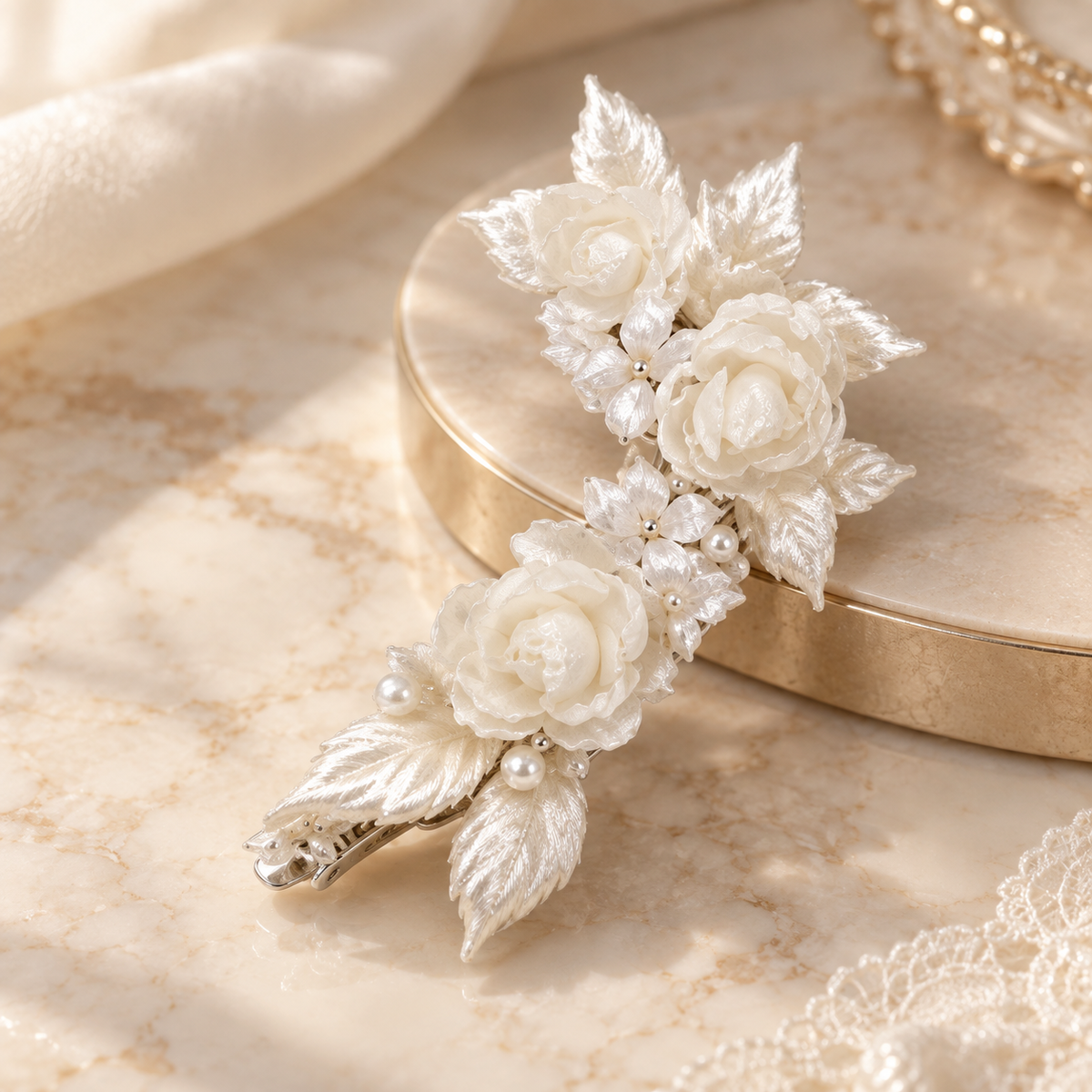 Ivory Floral Bridal Hair Clip, Pearl Flower Wedding Hair Accessory