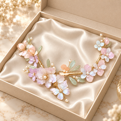 Floral Pearl Hair Vine, Butterfly Flower Bridal Hair Accessories for Women