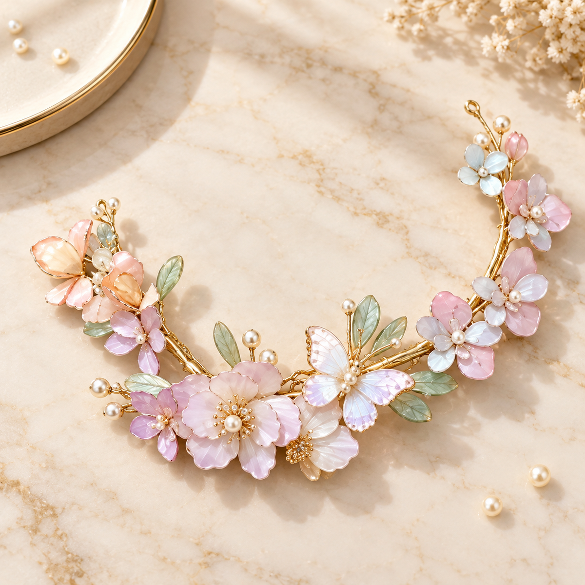 Floral Pearl Hair Vine, Butterfly Flower Bridal Hair Accessories for Women