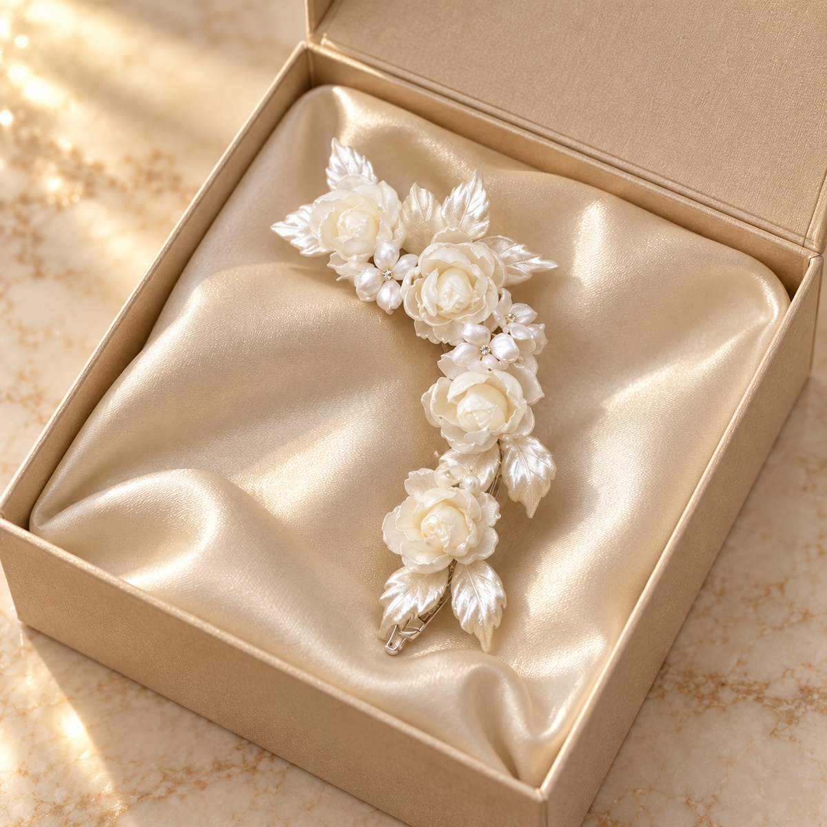 Ivory Floral Bridal Hair Clip, Pearl Flower Wedding Hair Accessory