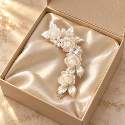 Ivory Floral Bridal Hair Clip, Pearl Flower Wedding Hair Accessory