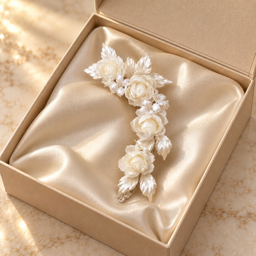 Ivory Floral Bridal Hair Clip, Pearl Flower Wedding Hair Accessory