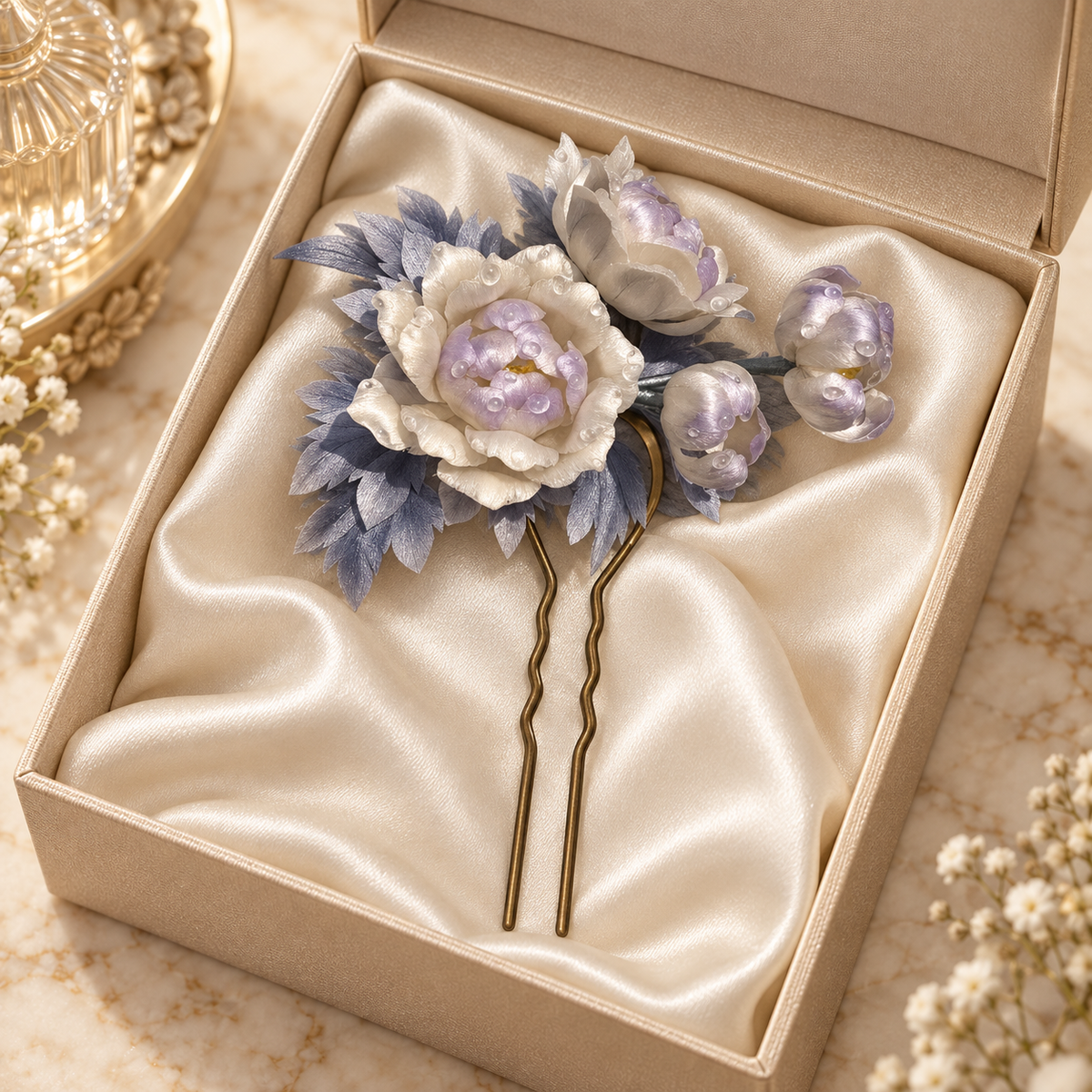 Ivory Lavender Floral Bridal Hair Pin, Pearl Wedding Hair Accessory