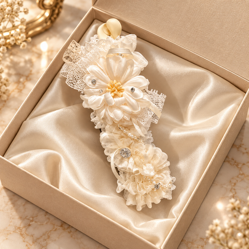 vory Lace Floral Hair Clip, Pearl Rhinestone Bridal Hair Barrette
