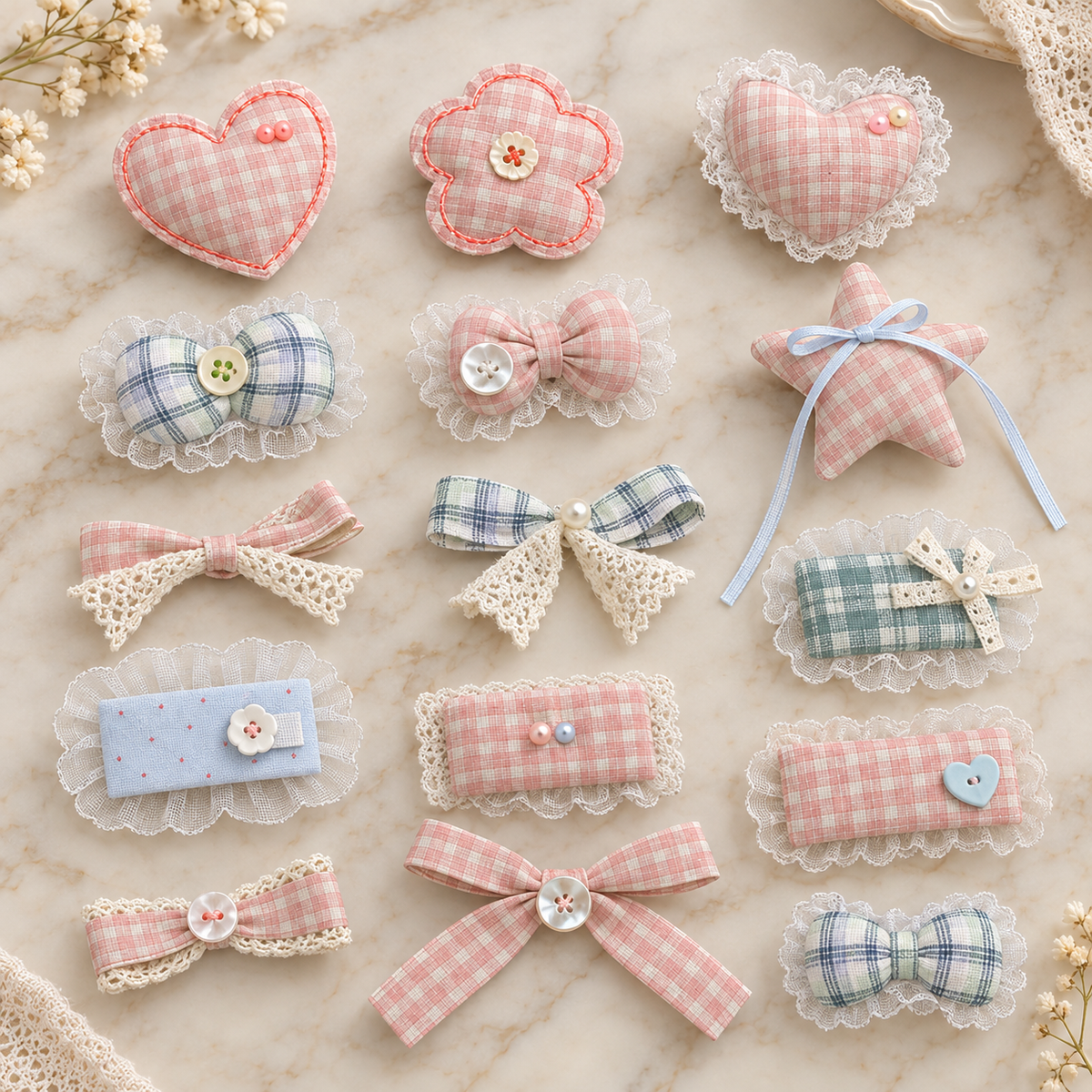 Plaid Lace Hair Clips Set, Cute Bow Barrettes for Girls Women