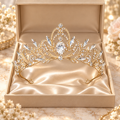 Gold Crystal Bridal Tiara, Rhinestone Princess Crown Headband
