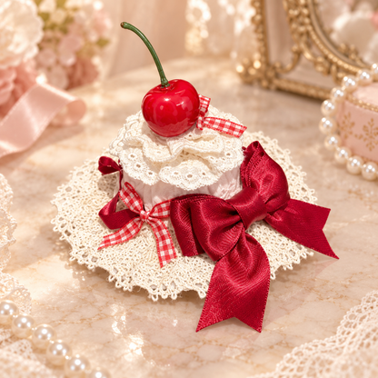 Cherry Mini Top Hat Hair Clip, Lace Lolita Hair Accessory for Women Girls