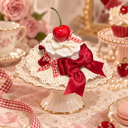 Cherry Mini Top Hat Hair Clip, Lace Lolita Hair Accessory for Women Girls