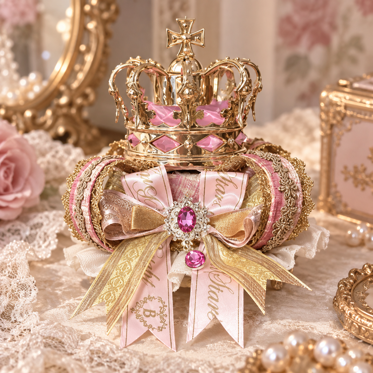 Royal Crown Mini Top Hat Hair Clip, Pink Gold Lolita Princess Hair Accessory