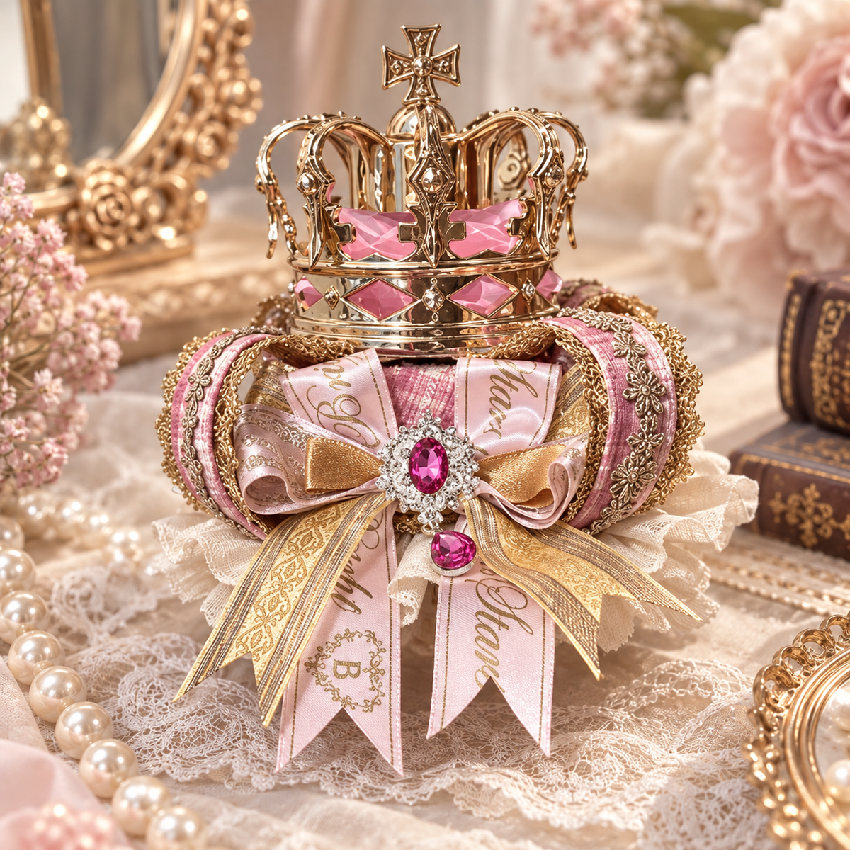 Royal Crown Mini Top Hat Hair Clip, Pink Gold Lolita Princess Hair Accessory