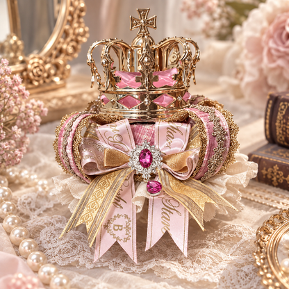 Royal Crown Mini Top Hat Hair Clip, Pink Gold Lolita Princess Hair Accessory