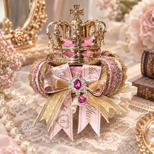 Royal Crown Mini Top Hat Hair Clip, Pink Gold Lolita Princess Hair Accessory