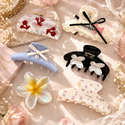 6PCS Cute Hair Claw Clips Set, Acrylic Flower Butterfly Bow Clips for Women Girls