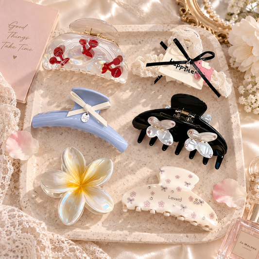 6PCS Cute Hair Claw Clips Set, Acrylic Flower Butterfly Bow Clips for Women Girls