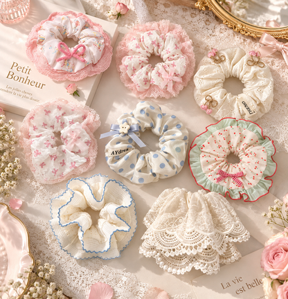 8 Pack Cute Lace Scrunchies, Floral Bow Hair Ties for Women & Girls