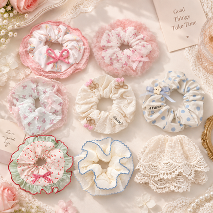 8 Pack Cute Lace Scrunchies, Floral Bow Hair Ties for Women & Girls