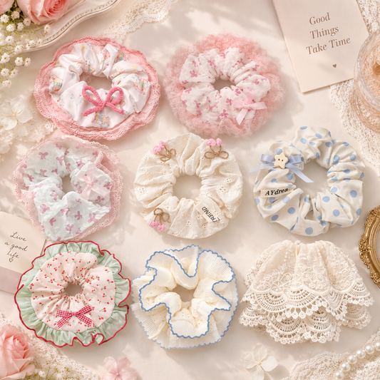 8 Pack Cute Lace Scrunchies, Floral Bow Hair Ties for Women & Girls