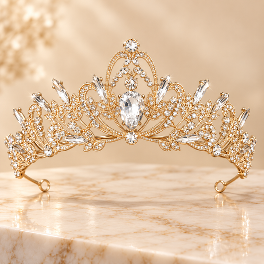 Gold Rhinestone Tiara Crown for Women, Bridal Princess Headpiece