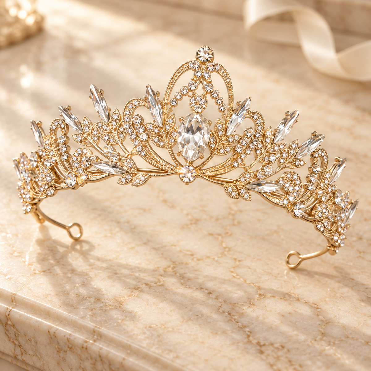 Gold Rhinestone Tiara Crown for Women, Bridal Princess Headpiece