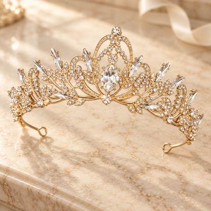 Gold Rhinestone Tiara Crown for Women, Bridal Princess Headpiece