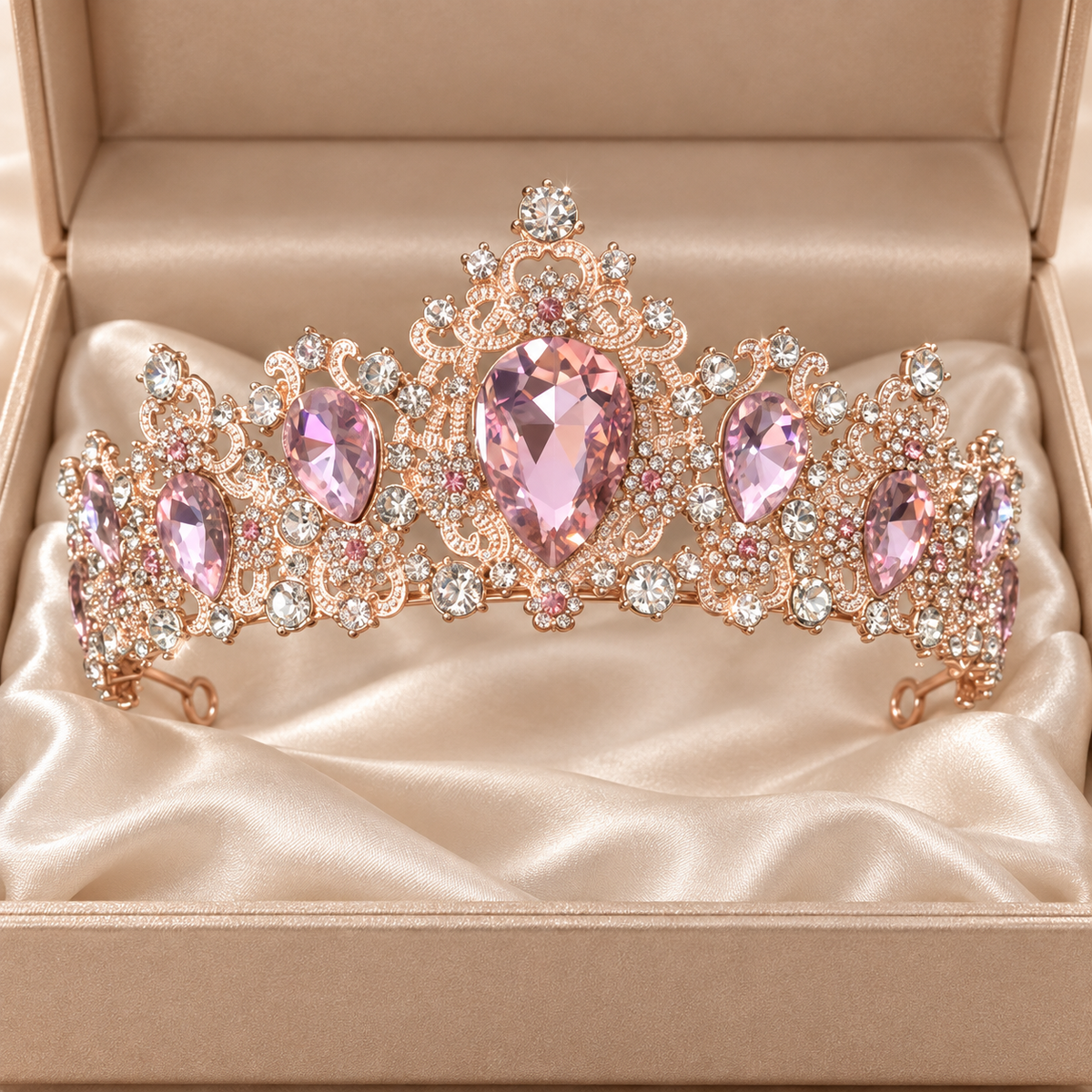 Pink Crystal Tiara Crown for Women, Rhinestone Princess Bridal Headpiece