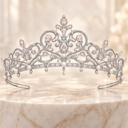 Silver Pearl Crystal Tiara Crown for Women, Rhinestone Bridal Princess Headpiece
