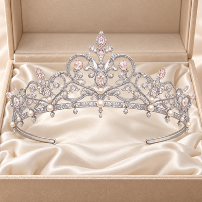Silver Pearl Crystal Tiara Crown for Women, Rhinestone Bridal Princess Headpiece