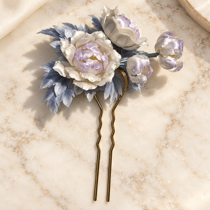 Ivory Lavender Floral Bridal Hair Pin, Pearl Wedding Hair Accessory