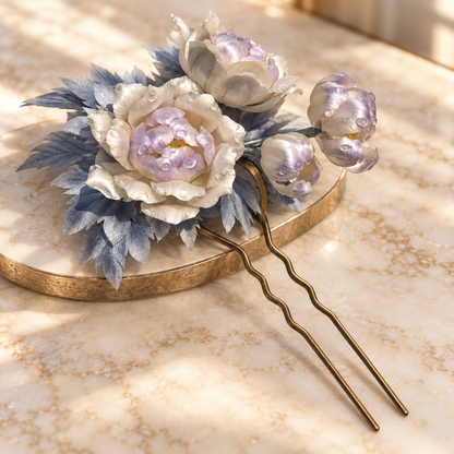 Ivory Lavender Floral Bridal Hair Pin, Pearl Wedding Hair Accessory